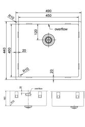 Pure.Sink Exclusivo RVS dřez 45x40 cm s poloměrem 10mm pro podsklady, rovné povrchy a výstavbu PEX4540-02