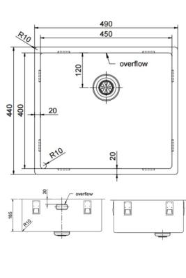 Pure.Sink Exclusivo RVS dřez 45x40 cm s poloměrem 10mm pro podsklady, rovné povrchy a výstavbu PEX4540-02