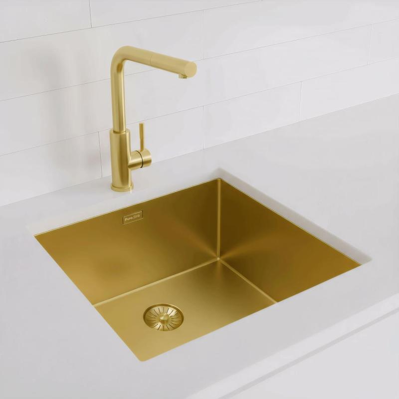 Pure.Sink Exclusivo Zlatý dřez 45x40 cm s poloměrem 10mm pro podstavbu, rovnou montáž a nástavbu PEX4540-60