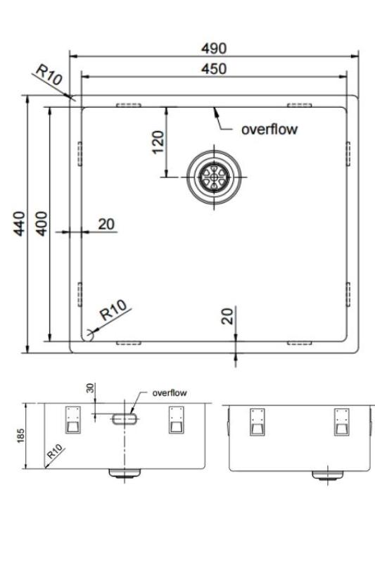Pure.Sink Exclusivo Zlatý dřez 45x40 cm s poloměrem 10mm pro podstavbu, rovnou montáž a nástavbu PEX4540-60