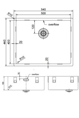 Pure.Sink Exclusivo Gun metal dřez 50x40 cm 10mm rádius podstavba, plochá konstrukce a nástavba PEX5040-61