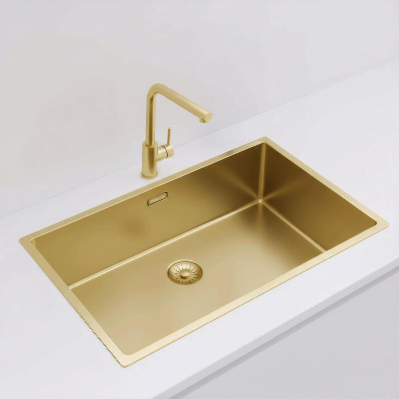 Pure.Sink Exclusivo velký zlatý dřez 70x40 cm, 10mm rádius podskříňový, rovný vložený a nástavbový PEX7040-60