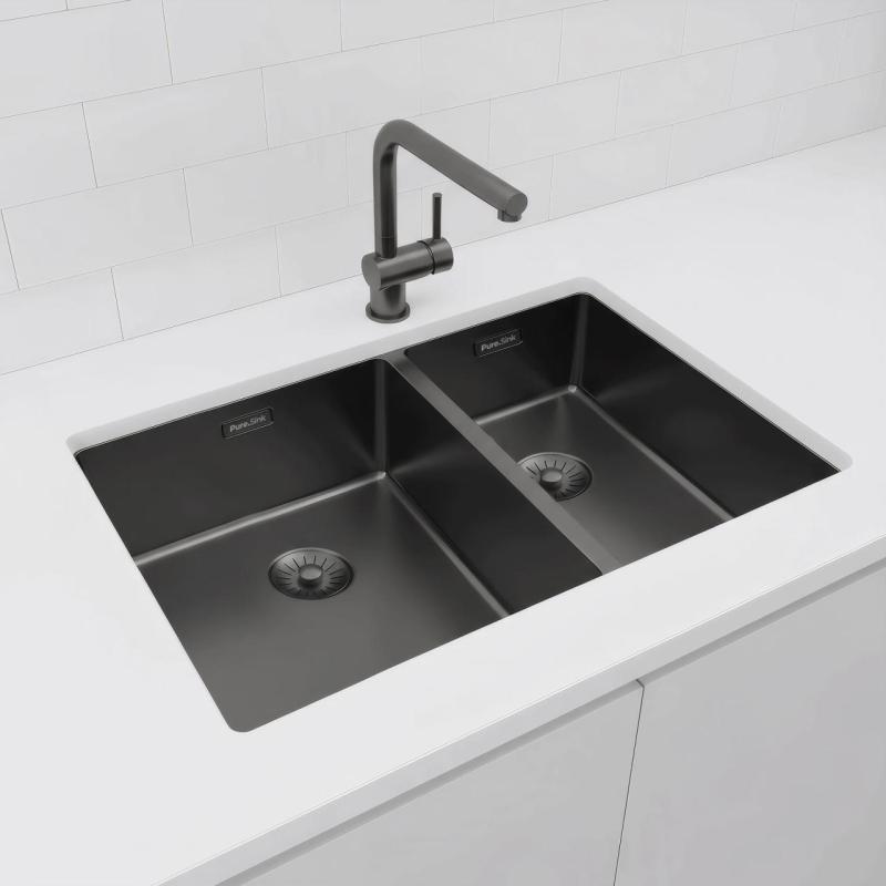 Pure.Sink Exclusivo Gun Metal 1,5 jedno a půl dřezu 34+18 cm 10mm rádius PEX341840-61
