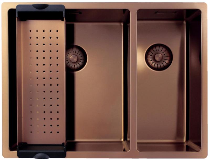 Pure.Sink Exclusivo Měděný 1,5 jedna a půl dřez 34+18 cm 10mm rádius PEX341840-62