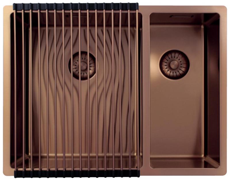 Pure.Sink Exclusivo Měděný 1,5 jedna a půl dřez 34+18 cm 10mm rádius PEX341840-62