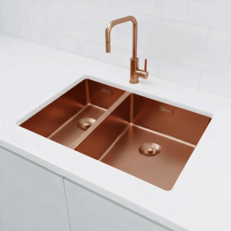Pure.Sink Exclusivo Měděný 1,5 jedno a půl dřezu 18+34cm 10mm rádius PEX183440-62