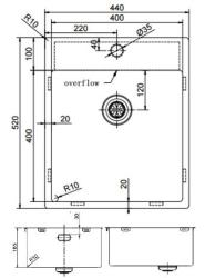 Pure.Sink Exclusivo nerezový dřez 44x52 cm Tapwing s otvorem pro kohoutek 10mm rádius PEX4040T-02