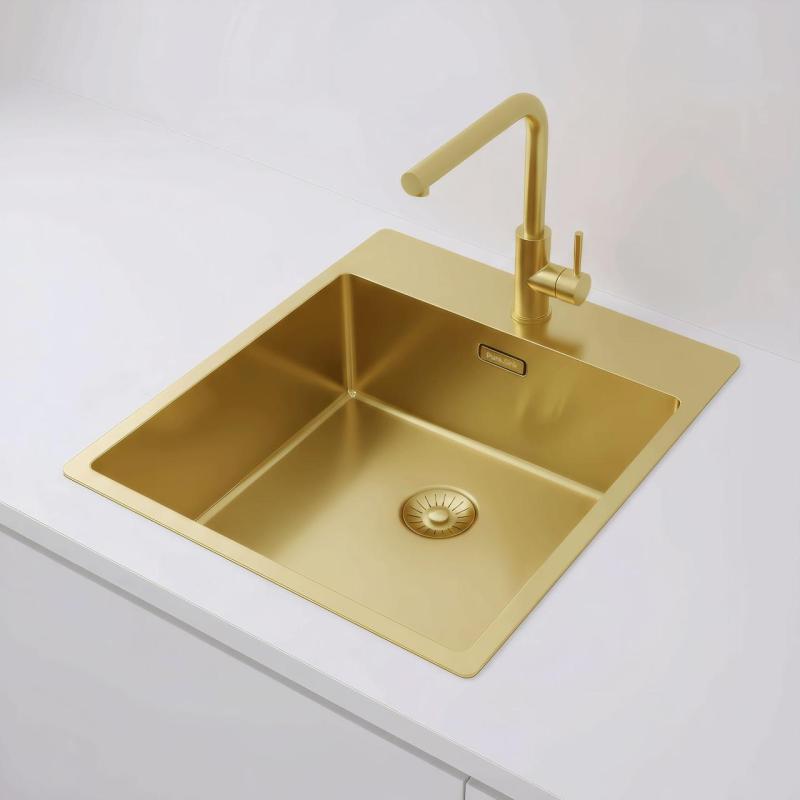 Pure.Sink Exclusivo Zlatý dřez 44x52 cm Tapwing s otvorem pro kohoutek 10mm rádius PEX4040T-60