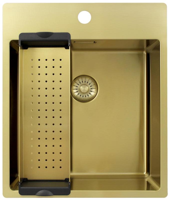 Pure.Sink Exclusivo Zlatý dřez 44x52 cm Tapwing s otvorem pro kohoutek 10mm rádius PEX4040T-60