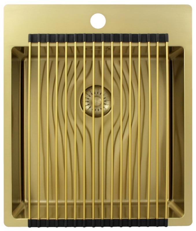 Pure.Sink Exclusivo Zlatý dřez 44x52 cm Tapwing s otvorem pro kohoutek 10mm rádius PEX4040T-60