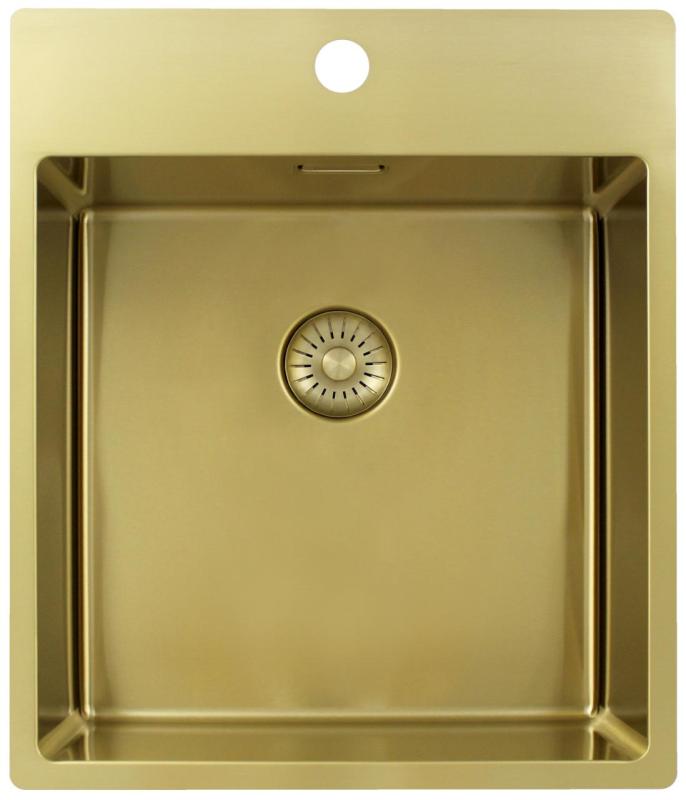 Pure.Sink Exclusivo Zlatý dřez 44x52 cm Tapwing s otvorem pro kohoutek 10mm rádius PEX4040T-60
