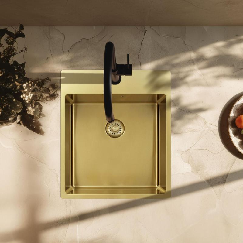 Pure.Sink Exclusivo Zlatý dřez 44x52 cm Tapwing s otvorem pro kohoutek 10mm rádius PEX4040T-60