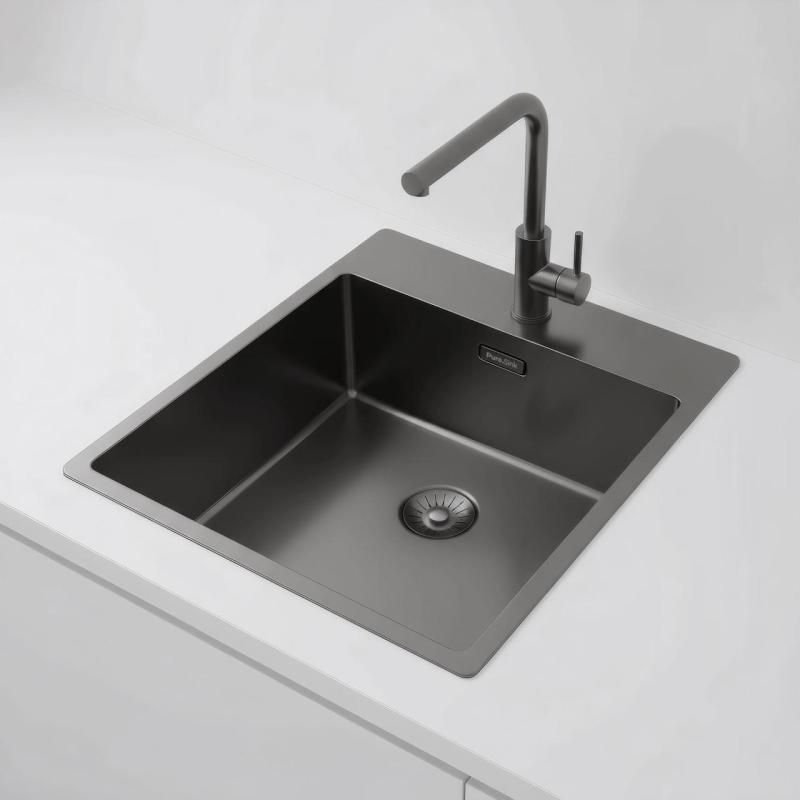 Pure.Sink Exclusivo Gun Metal dřez 44x52 cm Tapwing s otvorem pro kohoutek 10mm rádius PEX4040T-61