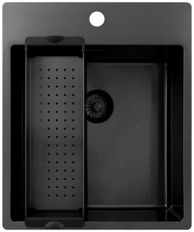 Pure.Sink Exclusivo Gun Metal dřez 44x52 cm Tapwing s otvorem pro kohoutek 10mm rádius PEX4040T-61