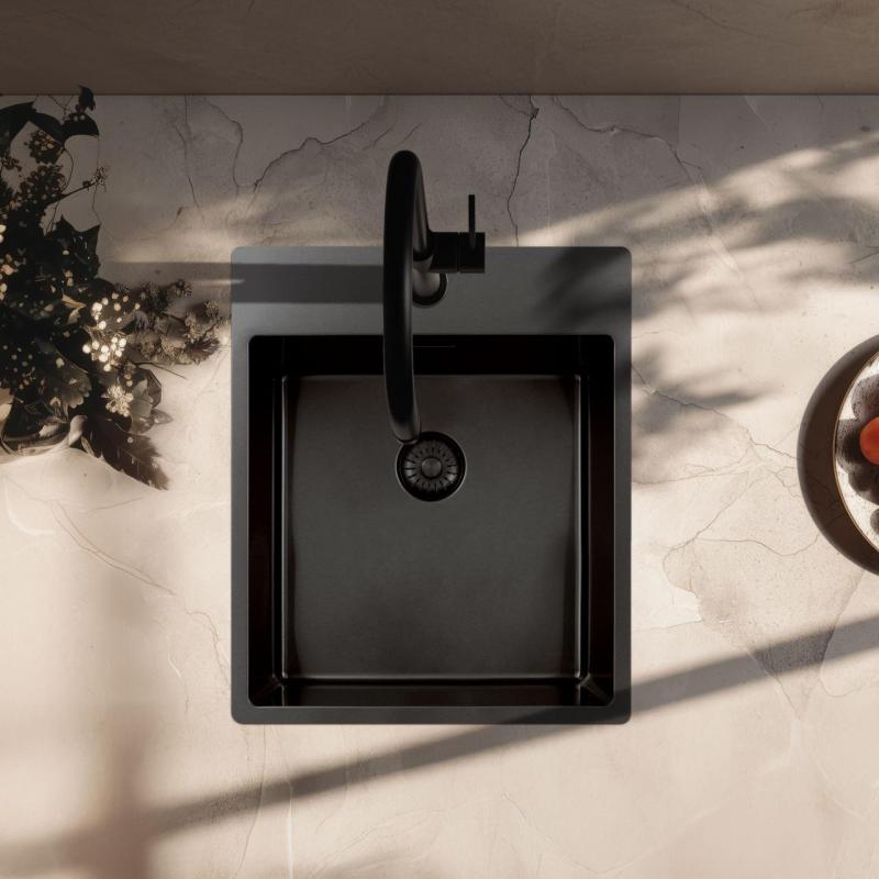 Pure.Sink Exclusivo Gun Metal dřez 44x52 cm Tapwing s otvorem pro kohoutek 10mm rádius PEX4040T-61