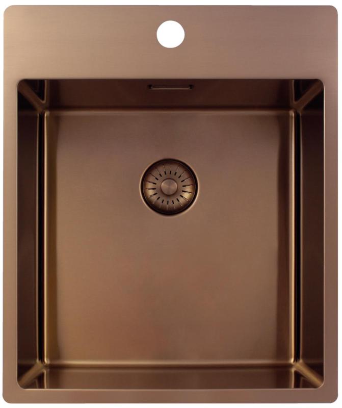 Pure.Sink Exclusivo Měděný dřez 44x52 cm Tapwing s dírou pro kohoutek, rádius 10mm PEX4040T-62