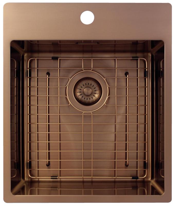 Pure.Sink Exclusivo Měděný dřez 44x52 cm Tapwing s dírou pro kohoutek, rádius 10mm PEX4040T-62