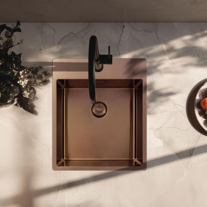 Pure.Sink Exclusivo Měděný dřez 44x52 cm Tapwing s dírou pro kohoutek, rádius 10mm PEX4040T-62