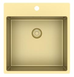 Pure.Sink Exclusivo Zlatý dřez 49x52 cm Tapwing s otvorem pro kohoutek 10mm rádius PEX4540T-60