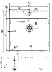 Pure.Sink Exclusivo Zlatý dřez 49x52 cm Tapwing s otvorem pro kohoutek 10mm rádius PEX4540T-60
