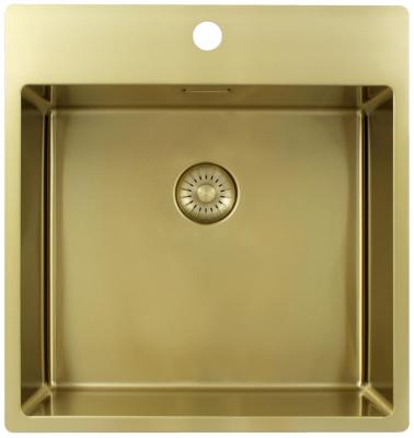 Pure.Sink Exclusivo Zlatý dřez 49x52 cm Tapwing s otvorem pro kohoutek 10mm rádius PEX4540T-60