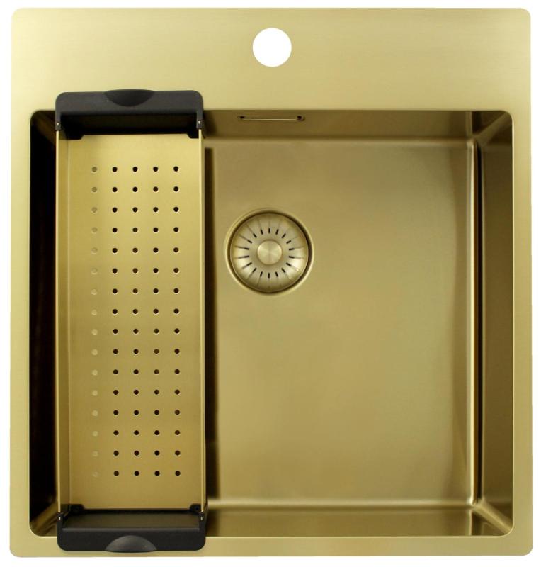 Pure.Sink Exclusivo Zlatý dřez 49x52 cm Tapwing s otvorem pro kohoutek 10mm rádius PEX4540T-60
