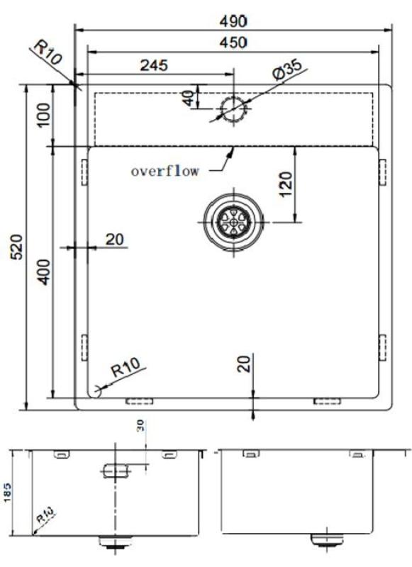 Pure.Sink Exclusivo Zlatý dřez 49x52 cm Tapwing s otvorem pro kohoutek 10mm rádius PEX4540T-60