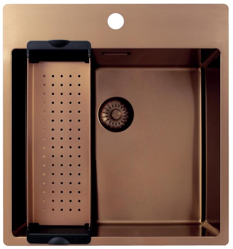 Pure.Sink Exclusivo Měděný dřez 49x52 cm Tapwing s otvorem pro kohoutek 10mm radius PEX4540T-62