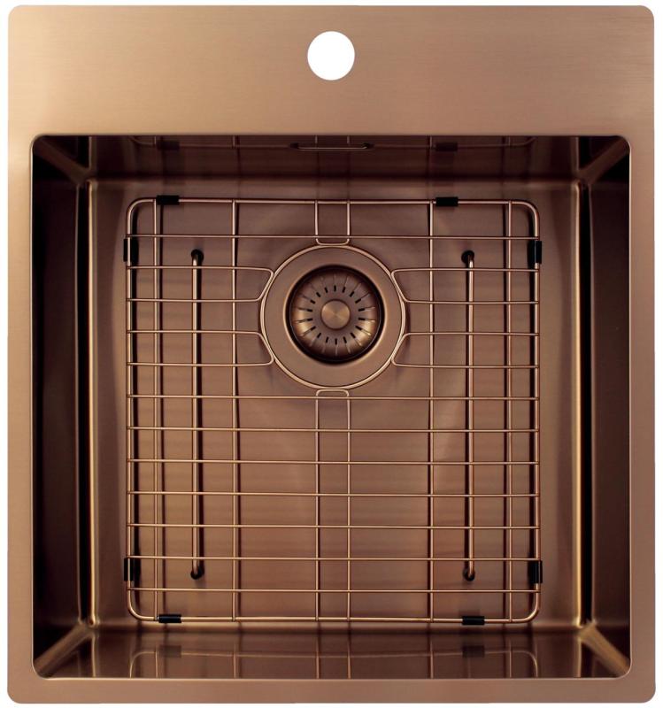 Pure.Sink Exclusivo Měděný dřez 49x52 cm Tapwing s otvorem pro kohoutek 10mm radius PEX4540T-62