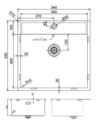 Pure.Sink Exclusivo nerezový dřez 54x52cm Tapwing s otvorem pro kohoutek 10mm rádius PEX5040T-02