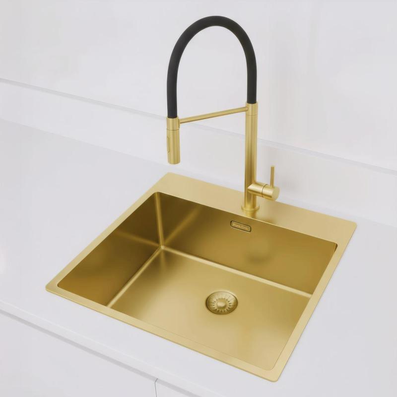 Pure.Sink Exclusivo Zlatý dřez 54x52 cm Tapwing s otvorem pro kohoutek 10mm poloměr PEX5040T-60