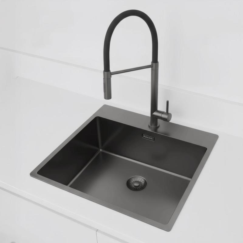 Pure.Sink Exclusivo Gun Metal dřez 54x52 cm Tapwing s otvorem pro kohoutek 10mm rádius PEX5040T-61