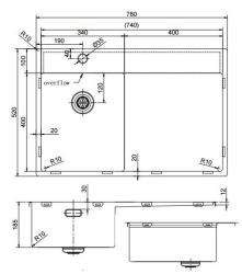 Pure.Sink Exclusivo Zlatý malý dřez s odkapávací částí 78x52 cm Tapwing vlevo PEX3478LT-60