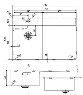 Pure.Sink Exclusivo Zlatý malý dřez s odkapávací částí 78x52 cm Tapwing vlevo PEX3478LT-60