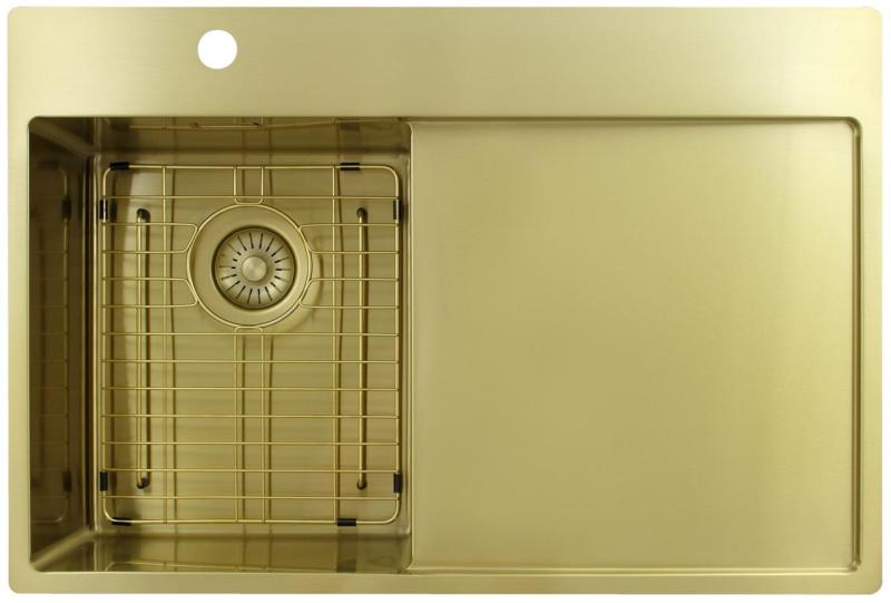 Pure.Sink Exclusivo Zlatý malý dřez s odkapávací částí 78x52 cm Kohoutek vlevo PEX3478LT-60