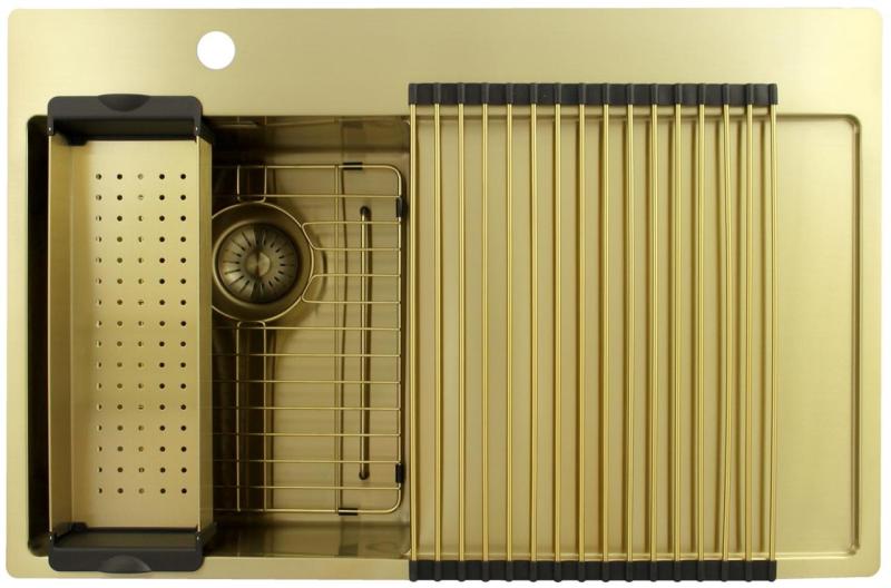 Pure.Sink Exclusivo Zlatý malý dřez s odkapávací částí 78x52 cm Kohoutek vlevo PEX3478LT-60