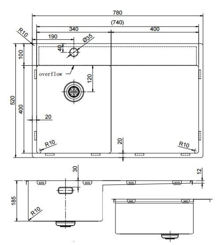 Pure.Sink Exclusivo Zlatý malý dřez s odkapávací částí 78x52 cm Kohoutek vlevo PEX3478LT-60