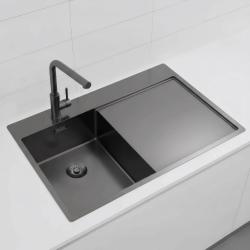 Pure.Sink Exclusivo Gun Metal malý dřez s odkapávací částí 78x52 cm Tapwing vlevo PEX3478LT-61