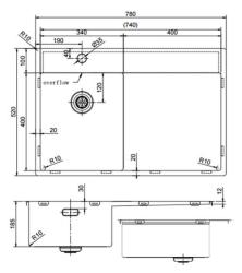 Pure.Sink Exclusivo Gun Metal malý dřez s odkapávací částí 78x52 cm Tapwing vlevo PEX3478LT-61