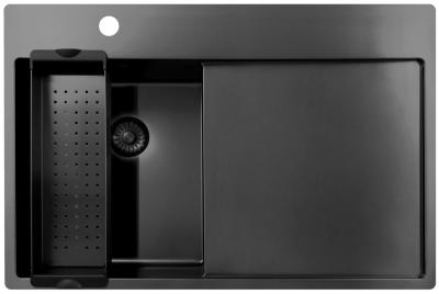 Pure.Sink Exclusivo Gun Metal malý dřez s odkapávací částí 78x52 cm Tapwing vlevo PEX3478LT-61