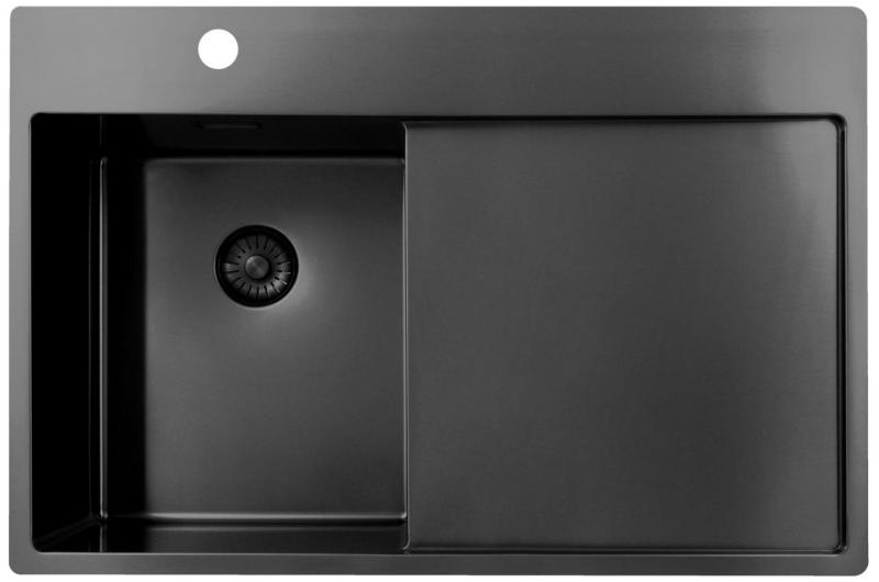 Pure.Sink Exclusivo Gun Metal malý dřez s odkapávací částí 78x52 cm Tapwing vlevo PEX3478LT-61