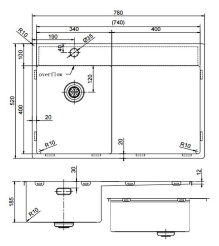 Pure.Sink Exclusivo Gun Metal malý dřez s odkapávací částí 78x52 cm Tapwing vlevo PEX3478LT-61