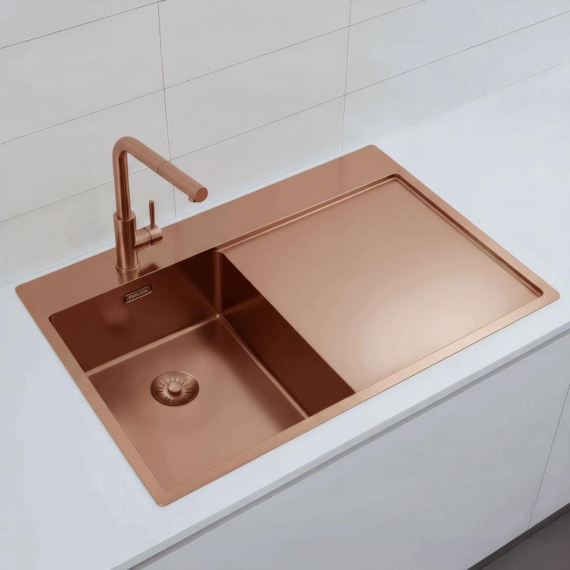 Pure.Sink Exclusivo Měděný malý dřez s odkapávací částí 78x52 cm Tapwing vlevo PEX3478LT-62