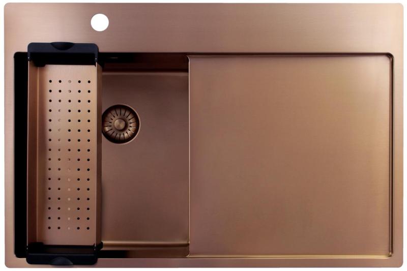 Pure.Sink Exclusivo Měděný malý dřez s odkapávací částí 78x52 cm Tapwing vlevo PEX3478LT-62