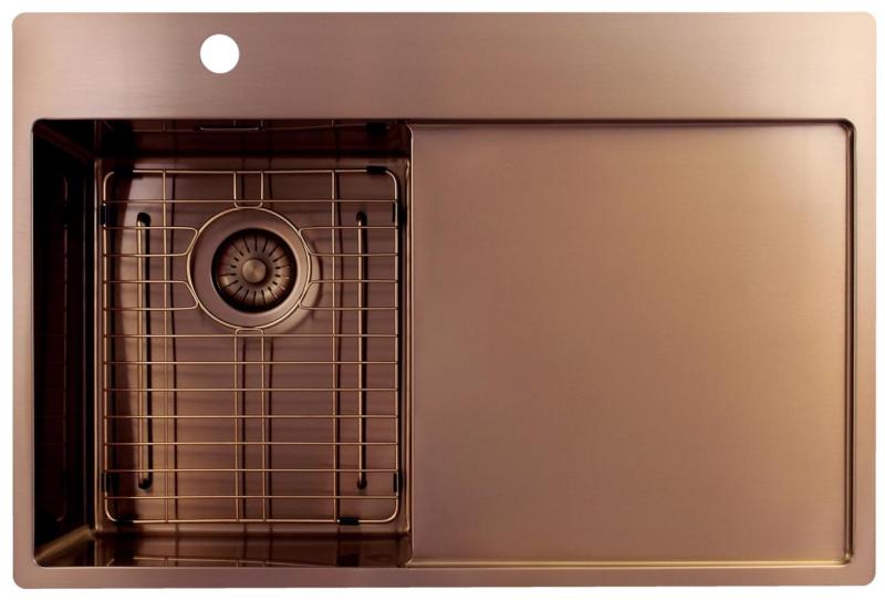 Pure.Sink Exclusivo Měděný malý dřez s odkapávací částí 78x52 cm Tapwing vlevo PEX3478LT-62