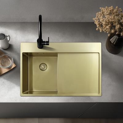 Pure.Sink Exclusivo Zlatý malý dřez s odkapávací částí 78x52 cm Křidélko vpravo PEX3478RT-60
