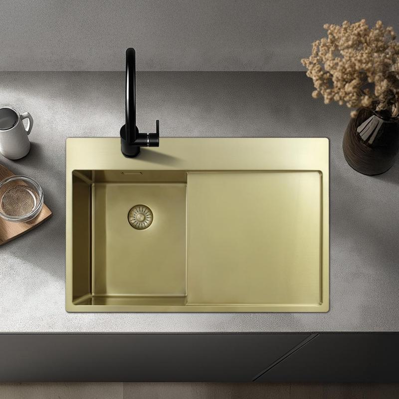 Pure.Sink Exclusivo Zlatý malý dřez s odkapávací částí 78x52 cm Tapwing vpravo PEX3478RT-60