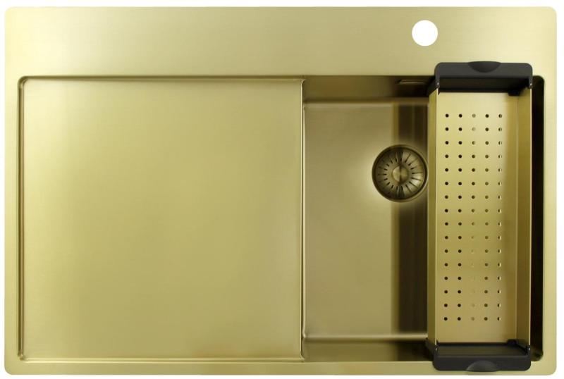 Pure.Sink Exclusivo Zlatý malý dřez s odkapávací částí 78x52 cm Tapwing vpravo PEX3478RT-60