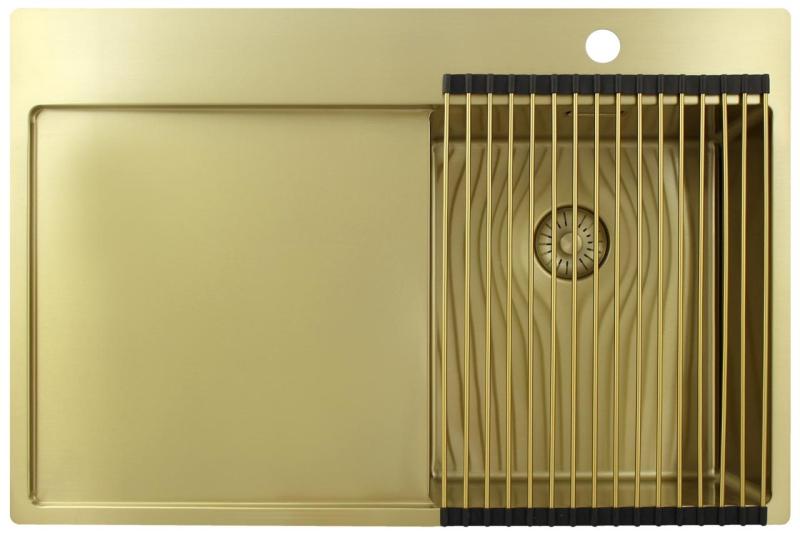 Pure.Sink Exclusivo Zlatý malý dřez s odkapávací částí 78x52 cm Tapwing vpravo PEX3478RT-60