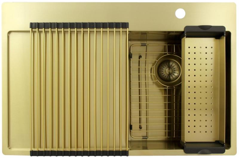 Pure.Sink Exclusivo Zlatý malý dřez s odkapávací částí 78x52 cm Tapwing vpravo PEX3478RT-60